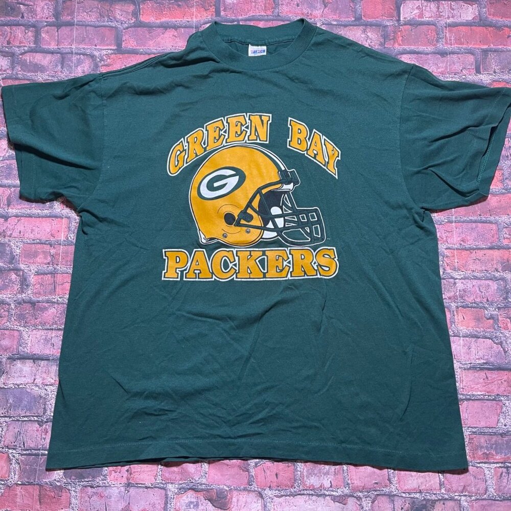 Vintage 90s Single Stitch Green Bay Packers NFL TShirt XL Trench Tag  Logo